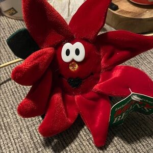 Holiday Red Plush Poinsettia Decorative Accent, name is Purty from Merry Beans